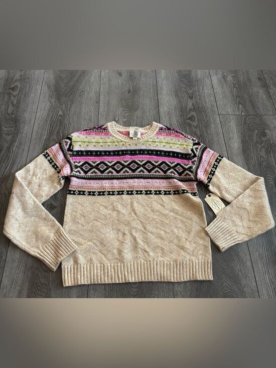 St. John's Bay Sweaters - St. John bay Women’s Cream Fair Isle Crewneck Sweater